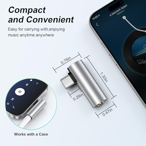 Samsung S25 USB C Headphone Adapter USB C to 3.5mm Audio Adapter for Samsung Galaxy S25FE/A16/A36/A56/S25 Ultra/S24FE/S23/S22, iPhone 17/16, HiFi Right Angle Female Headphone Jack Dongle Aux Adapter - color: black silver