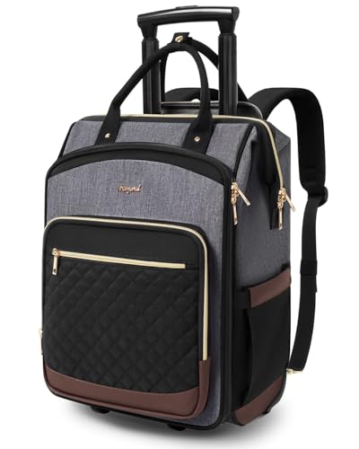 Rolling Backpack for Women, Travel Backpack with Wheels, Vertical Storage Wheeled Laptop Backpack, Underseat Carry on Luggage for College Business Work, Stylish Rolling Laptop Bag, Grey Brown - color: Grey Brown, size: Standard