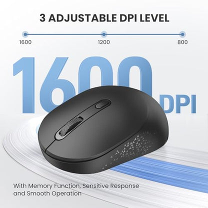 TECKNET 3-Device Portable Wireless Bluetooth Mouse for Laptop Black | Silent Click, Ambidextrous Ergonomic Design, Adjustable 4800 DPI, Wide Compatibility for Laptop, PC, iPad, MacBook - color: Black