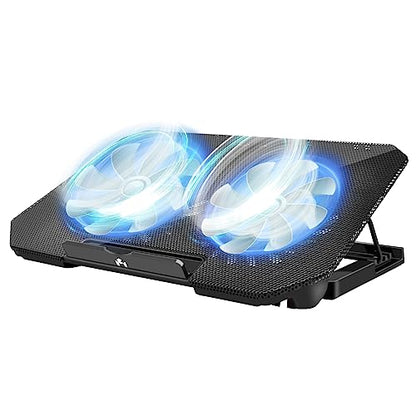 Laptop Cooling Pad, Cooler Pad Chill Mat 2 Quiet Fans LED Lights and 2 USB Ports 5 Height & with Adjustable Speed Mounts Metal Mesh Design, for 9"-17" Laptops（Black） - color: Black