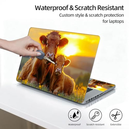 Universal Laptop Skin Sticker Decal, 12"-15.6" Aesthetic Vinyl Wrap, Highland Cow Sunset Waterproof Notebook Cover Art Protector for MacBook HP Dell Lenovo, Fits 13" 14" 15" 15.6" - color: Highland Cow Sunset