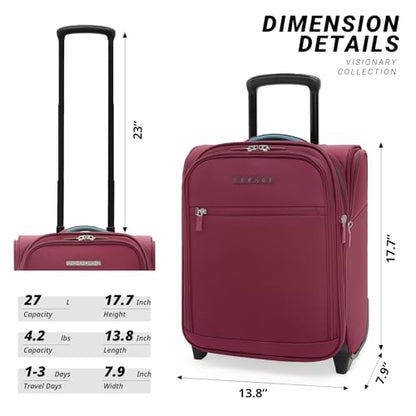 Verage Underseat Carry On Luggage with Wheels,16-Inch,Grape red | Personal Item Bag,Airline Approved, Laptop Compartment, USB Charging Port - color: Grape red, size: 16-Inch Rolling Underseat