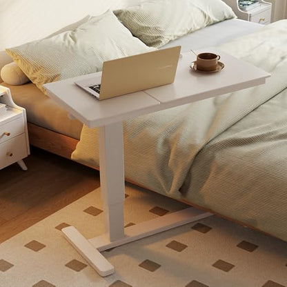 Solid Wood Overbed Bedside Table with Wheels, Adjustable Medical Tilt Top Hospital Bed Table Over The Bed, Rolling Laptop Desk, Mobile Standing Desk for Hospital and Home Use (White) - color: White
