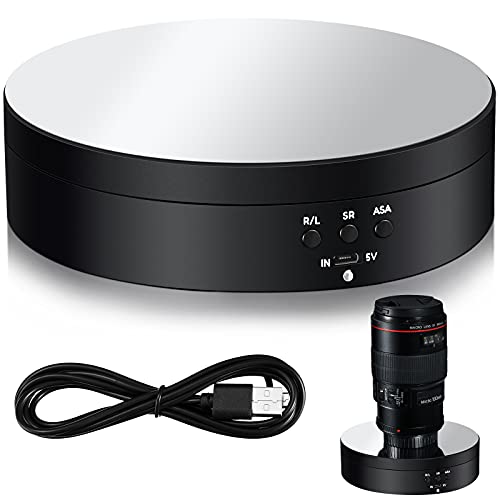 Hicarer 360 Rotating Motorized Display Turntable USB Powered, Black, Mirror | Motorized Turntable for Photography Product Shows, Electric Lazy Susan with Speed Control, USB Power Cable Included - color: Black, style: Mirror