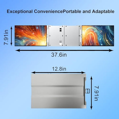 14" Portable Dual Monitor for 13.3-16 Inch Laptops | Aluminum Alloy Folding Screen Extender to Create Triple Display, Plug & Play (USB-C/Mini H/D) for Work, Travel, Home - size: 14 Inch