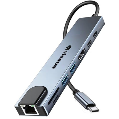 USB C Hub Ethernet HDMI Adapter, 8 in 1 Laptop Docking Station with 4K HDMI, RJ45 Ethernet 100Mbps, SD/TF Card Reader, USB 3.0/2.0, PD 100W, LAN USB C Dongle for MacBook Pro/Air, iPad Pro, XPS, etc