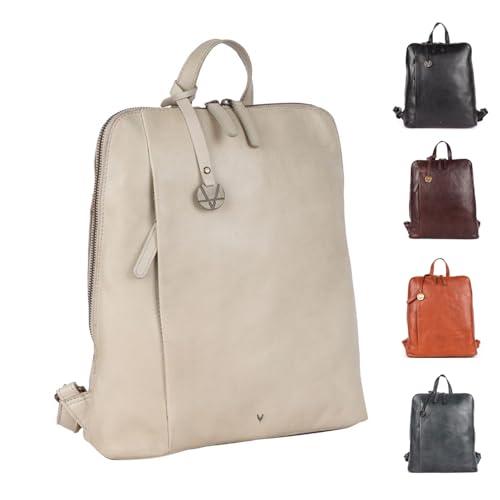 12.5 Inch Genuine Leather Backpack for Women & Men | Beige Genuine Leather Daypack Purse with Adjustable Shoulder Strap, Small Unisex Travel Casual Bookbag with Zipper Pockets - color: Beige