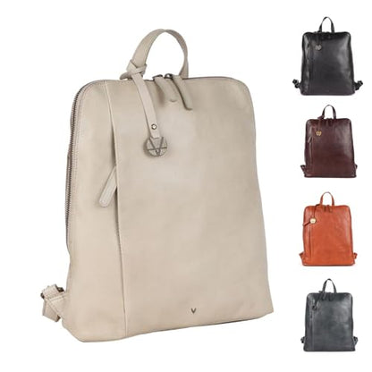 12.5 Inch Genuine Leather Backpack for Women & Men | Beige Genuine Leather Daypack Purse with Adjustable Shoulder Strap, Small Unisex Travel Casual Bookbag with Zipper Pockets - color: Beige