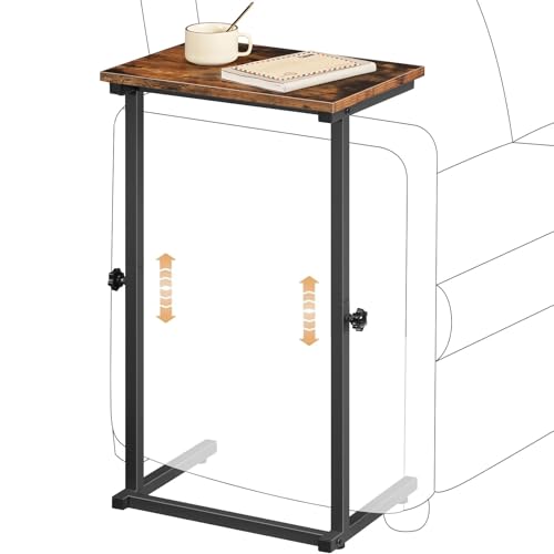 HOOBRO C Shaped End Table, Adjustable Height Sofa Side Table, Slide Under Couch Table, C Shaped Side Table for Small Spaces, for Living Room, Bedroom, Rustic Brown BF71SF01 - color: Rustic Brown + Black