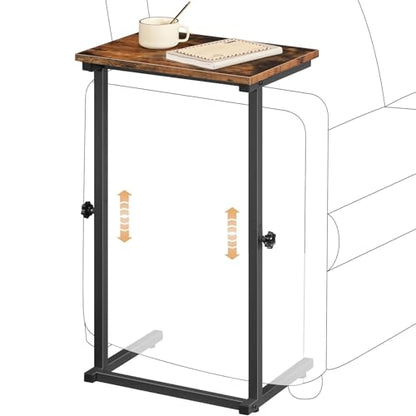 HOOBRO C Shaped End Table, Adjustable Height Sofa Side Table, Slide Under Couch Table, C Shaped Side Table for Small Spaces, for Living Room, Bedroom, Rustic Brown BF71SF01 - color: Rustic Brown + Black