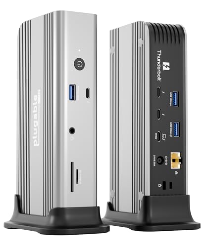 Plugable Thunderbolt 5 Docking Station for MacBook Pro and Windows, 140W Charging, Dual 6K@60Hz Mac, Dual 8K Windows, 80/120Gbps, 3X Thunderbolt 5 Ports, 2.5GbE, Driverless (TBT-UDT3)