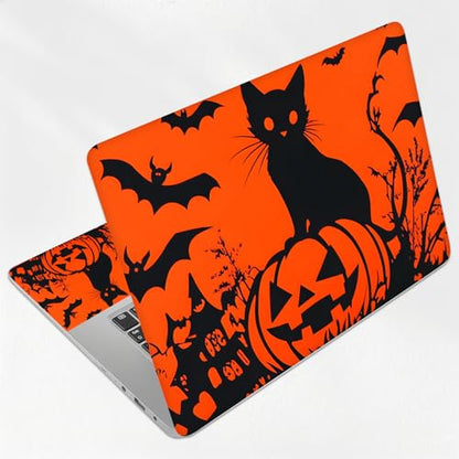 Black Cat On Pumpkin Bats Universal Laptop Skin Sticker 3PCS, Protective Decal Trim-to-Fit 11.6" 13.3" 14" 15.6" Laptop Vinyl Cover, Removable Anti-Scratch Computer Decal Protector - color: Black Cat On Pumpkin Bats