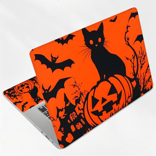 Black Cat On Pumpkin Bats Universal Laptop Skin Sticker 3PCS, Protective Decal Trim-to-Fit 11.6" 13.3" 14" 15.6" Laptop Vinyl Cover, Removable Anti-Scratch Computer Decal Protector - color: Black Cat On Pumpkin Bats