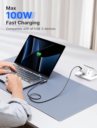 JSAUX 90 Degree USB C Male to Female Adapter 2-Pack, 100W 40Gbps | Left and right angle adapter helps reduce cable strain while supporting 100W charging, 40Gbps transfer, and 4K/60Hz video - color: Grey, size: Flat Right Angle-2 Pack
