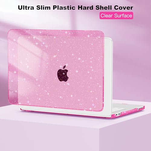 CISSOOK for MacBook Neo 13 inch Case Glitter Rose Pink 2026 Model A3404 | 5in1 Set Hard Shell Case, A18 Pro Chip, Keyboard Cover, Screen Protector, Scratch Resistant, Ultra-Thin, for Office & Travel - color: Glitter Rose Pink