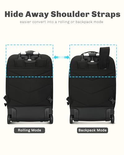 2 in 1 Travel Backpack Set Rolling Backpack with Wheels Carry on Luggage 43L with Personal Item Bag for Men Women 17 inches Laptop Backpack Jet Black - color: Jet Black