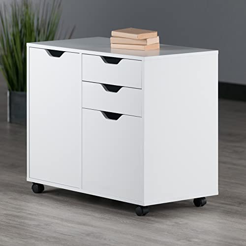 Winsome Halifax Mobile Storage Cabinet with Doors & Drawers, Stylish & Functional Home Storage Cabinet for Filing, Kitchen Organization, Moveable Furniture for Office, Dorms, Apartments - color: White, style: 1 Large Door, 3 Drawers