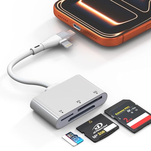 XD Card Reader for Lightning/USB C, 3 in 1 SD Card Reader, XD/SD/TF XD Picture Card Reader for iPhone 17/16/15/14/Macbook/Android/PC/Computer/Laptop, Plug & Play