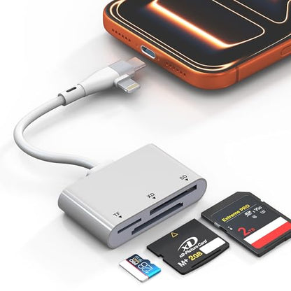 XD Card Reader for Lightning/USB C, 3 in 1 SD Card Reader, XD/SD/TF XD Picture Card Reader for iPhone 17/16/15/14/Macbook/Android/PC/Computer/Laptop, Plug & Play