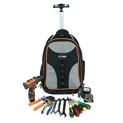 MELOTOUGH Wheeled Rolling Tool Backpack Heavy Duty for Tradesman | Heavy-Duty Water-Resistant 600D, 37 Pockets & Large Interior, Smooth Wheels & Telescoping Handle, Pro Tool Organizer - color: Grey
