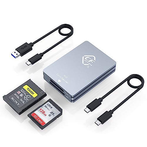 CFexpress Type A and SD Dual-Slot Memory Card Reader, 10Gbps USB 3.2 Gen 2 Type A CFexpress Adapter Memory Card Reader with USB C to USB C/USB A Cable,Compatible with Windows/Mac/Linux/Android - color: Grey