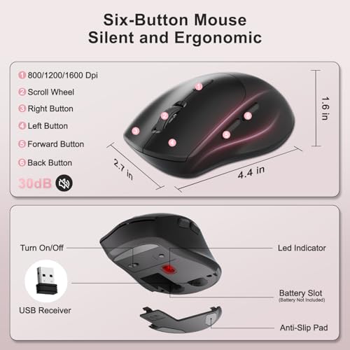 Wireless Keyboard and Mouse Combo, 2.4G Full Size Wave Keys Ergonomic Keyboard with Wrist Rest, Phone Holder, 3-Level DPI Wireless Silent Mouse with 6-Buttons, for Windows (Pink) - color: Pink