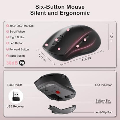 Wireless Keyboard and Mouse Combo, 2.4G Full Size Wave Keys Ergonomic Keyboard with Wrist Rest, Phone Holder, 3-Level DPI Wireless Silent Mouse with 6-Buttons, for Windows (Pink) - color: Pink