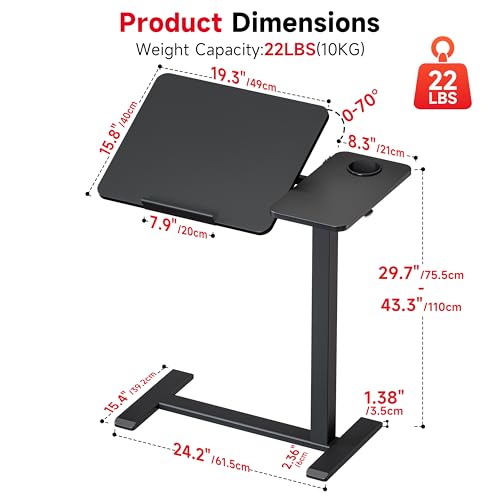 Okin Overbed Bedside Table with Wheels, Adjustable Medical Tilt Top Hospital Bed Table Over The Bed, Rolling Desk Mobile Standing Desk for Hospital Home Use (Black) - color: Black