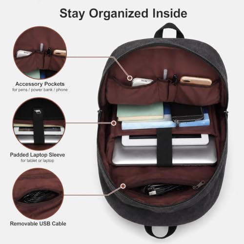 Canvas Laptop Backpack, Waterproof School Backpack With USB Charging College - color: Black