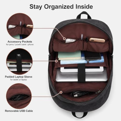 Canvas Laptop Backpack, Waterproof School Backpack With USB Charging College - color: Black