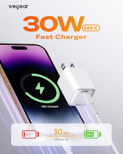 30W Compact Wall Charger, USB C Charger Block with GaN III Tech, PD3.0 PPS QC4.0 Fast Charging Foldable Power Adapter for iPhone 17 16 15, Galaxy, Pixel, iPad, AirPods(White with Cable, 2 Pack) - color: White, size: 2 Pack+Cables