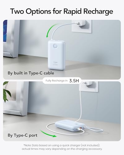 VIYISI Portable Charger 20000mAh 30W Fast Charging, Sky Blue Cute Power Bank with Built-in USB C & Lighting Cables, Compact Aesthetic Battery Pack Compatible with iPhone 17 16 15 Pro Max iPad, iPod - color: Blue