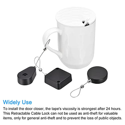 MECCANIXITY Retractable Cable Lock with Self-Adhesive, Remote Control Security Lock Anti-Lost 2m Rope Hardware Cable Lock 200g Tensile Force, Black