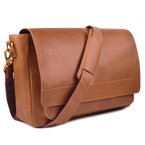 LEATHER VILLAGE Vintage Leather Messenger Bag–15.5" Handmade Satchel for Men & Women– Shoulder Bag Office, Travel & Daily Use - color: Tan Brown