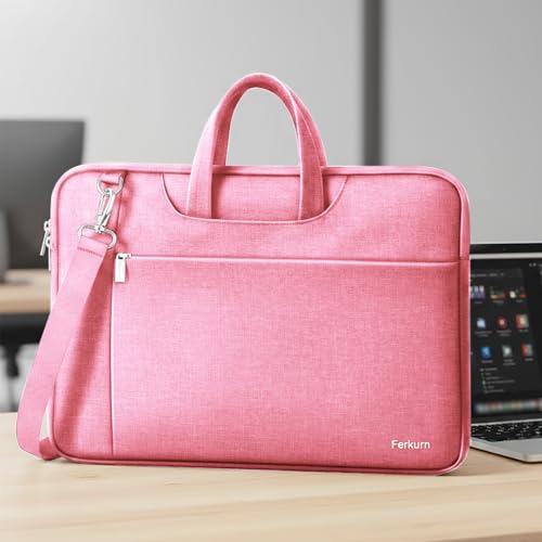 Ferkurn Laptop Case Bag Women Men Computer Sleeve with Shoulder Compatible with HP/Inspiron/Thinkpad/Vivobook/MSI/Surface, 15.6 inch, Pink - color: Blush Pink, size: 15.6 inch