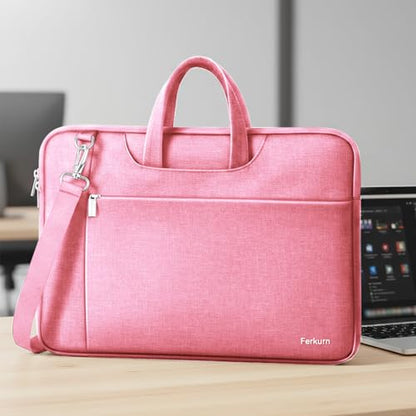 Ferkurn Laptop Case Bag Women Men Computer Sleeve with Shoulder Compatible with HP/Inspiron/Thinkpad/Vivobook/MSI/Surface, 15.6 inch, Pink - color: Blush Pink, size: 15.6 inch