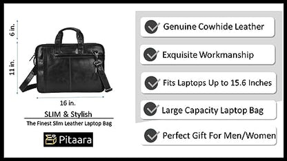 Pitaara Genuine Leather Messenger Laptop Bag For Men And Women, Fits Laptop Size 16"