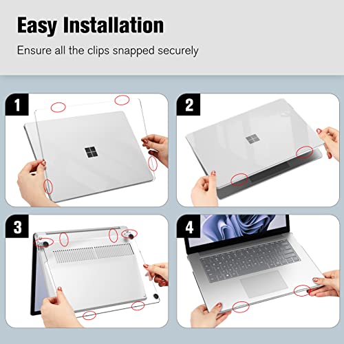 Fintie Case for 15 Inch Microsoft Surface Laptop 5 4 3 with Metal Keyboard (Model: 1872/1873/1953/1979) - Protective Slim Snap On Hard Shell Cover, Crystal Clear - color: Crystal Clear