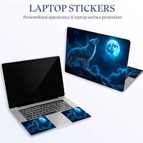 Universal Laptop Skin Sticker Decal,15.6 Inch Laptop Vinyl Cover for 13" 14" 15.6" Laptop,Scratch-Resistant Waterproof Protector Wrap,Reusable with Wrist Pads,Blue Wolf Moon Howl - color: Blue Wolf Moon Howl