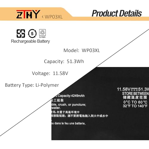 WP03XL Battery for HP EliteBook 830 835 840 845 860 865 G9 G10/ 840 860 G11 | ZBook Firefly 14 EliteBook X360 1040 G9 G10 2-in-1/Split X2 13-M0000/Elite x360 830 G11 Laptop Battery Replacement M73466-005 - size: 9.92*3.34*0.23 inch WP03XL