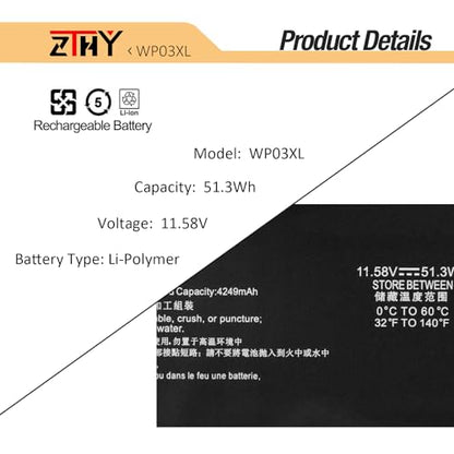 WP03XL Battery for HP EliteBook 830 835 840 845 860 865 G9 G10/ 840 860 G11 | ZBook Firefly 14 EliteBook X360 1040 G9 G10 2-in-1/Split X2 13-M0000/Elite x360 830 G11 Laptop Battery Replacement M73466-005 - size: 9.92*3.34*0.23 inch WP03XL