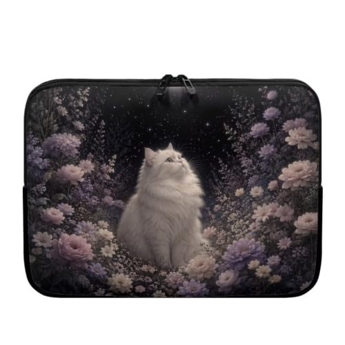 Starry Cat Print Computer Bags, Floral Print Laptop Sleeve Case Shockproof Laptop Briefcase for Commuting, 12 Inch - color: Black - Starry Cat Floral, size: 12 Inches