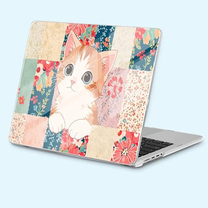 for New MacBook Pro 14 inch Case 2025 M5 2024 M4 2023 Release– Fashionable Lightweight Floral Design Transparent HD Clear Laptop Shell, with TPU Keyboard Cover & OTG Adapters, Cat - color: Cat