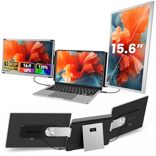 15.6" Laptop Screen Extender, 1080P FHD Laptop Monitor Extender with 120% sRGB, 235°Rotation Detachable Dual Monitor, Plug & Play, Triple Screen Compatible with Windows, Mac, Chrome