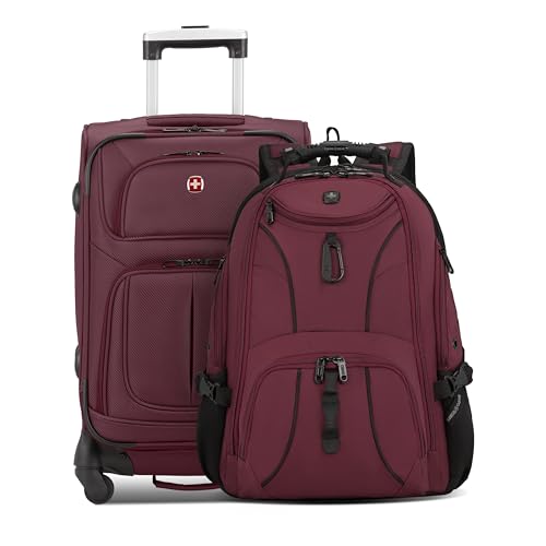 SWISSGEAR Sion 2-Piece Travel Set, Softside Expandable Carry-On Spinner Bundled with 1900 ScanSmart 17" Laptop Backpack with RFID Blocking & Tech Organization, Merlot - color: Merlot, size: 2-Piece Set (Carry-On/Backpack)