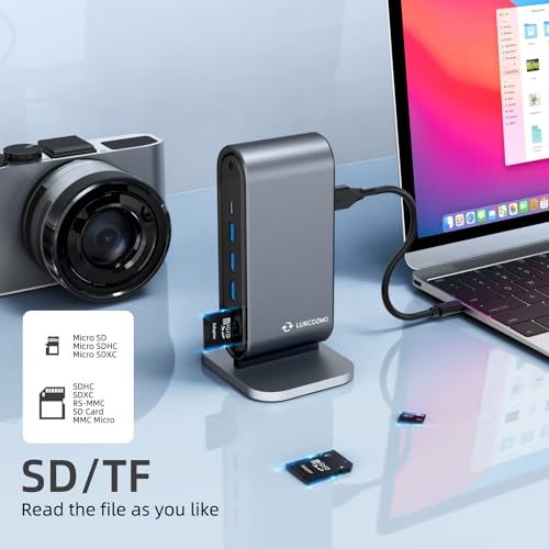 LUKCOZMO USB3.0 Universal Docking Station with 100W Charging, Dual Monitor for Windows and Mac, USB 3.0 or USB-C (HDMI, 1x USB-C, 4X USB3.0,VGA1080P, Ethernet, Audio, TF/SD Card Reader)