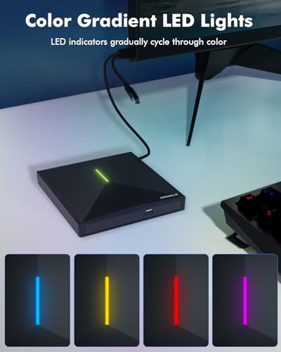 ORIGBELIE External CD DVD Drive, 4 USB & 2 TF/SD Card Ports & Carrying Case | USB C 3.0 Optical Disk Drive, Portable CD/DVD Player Burner Reader Writer for Laptop MacBook Desktop PC Windows Linux Mac OS - size: 5.9" x 5.65" x 0.75"