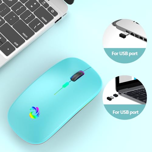 aMZCaSE Rechargeable Wireless Mouse with Type-C Adapter | 2.4G Slim Silent, 3 Adjustable DPI, USB Receiver, for Laptop PC Desktop, Lake Blue