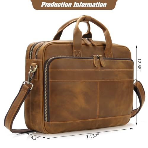 Jack&Chris Genuine Leather Briefcases for Men,15.6" Laptop Compartment Mens Laptop Messenger Bag - color: Mb005-light Brown-double