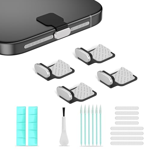 USB C Anti Loss Dust Plugs Cover & Phone Speaker Cover,5-in-1 21 Pack Charging Port Cover Cleaning Kit,USB Type C Dust Covers Protectors,Detachable Adhesive for iPhone 15-17& All USB-C Devices - color: Silver